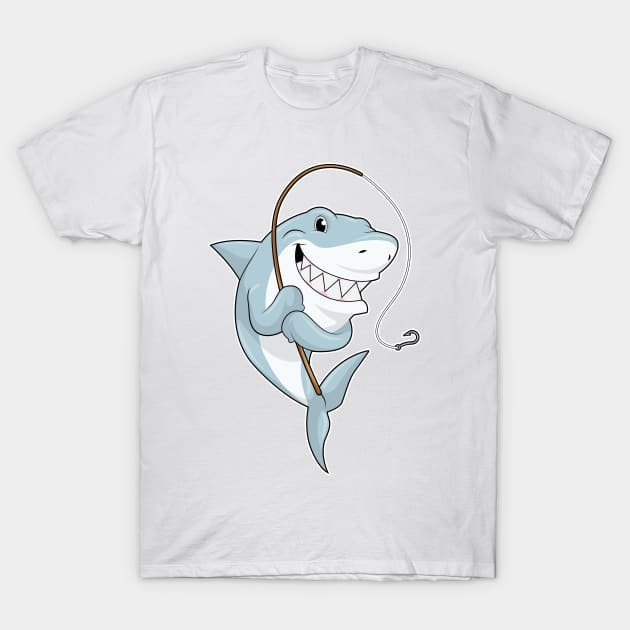 Shark as Fisher with Fishing rod T-Shirt by Markus Schnabel